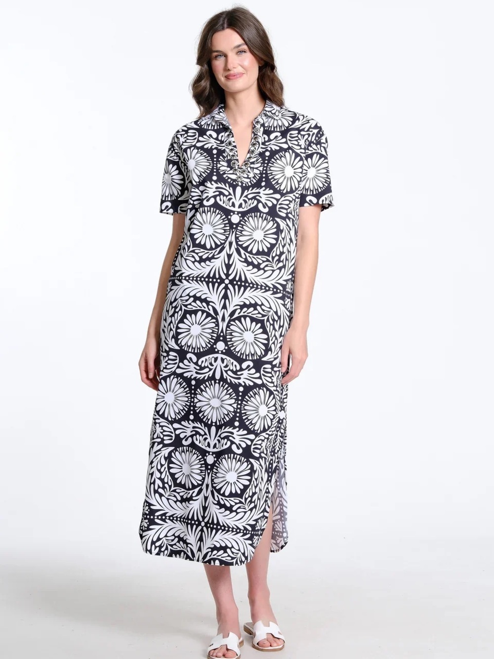 NWT! Sheridan French Tunic dress in Black & White Midi Maxi Dress Sz XS